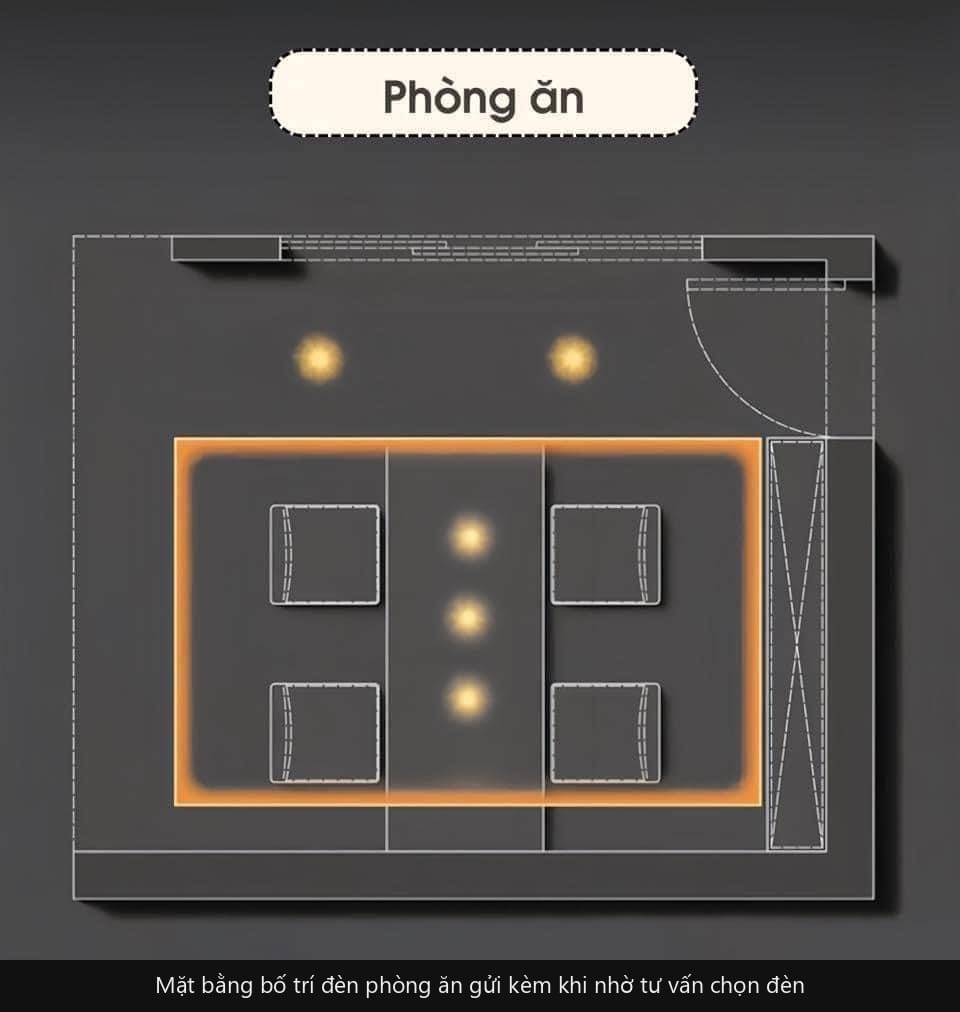 Mặt bằng bố trí đèn phòng ăn gửi kèm khi cần tư vấn chọn đèn