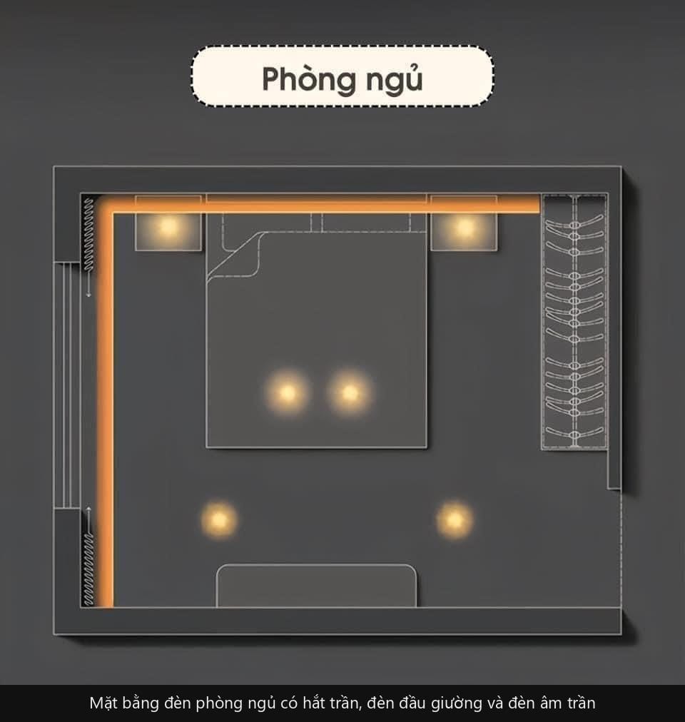 Mặt bằng bố trí đèn phòng ngủ khi tư vấn chọn đèn