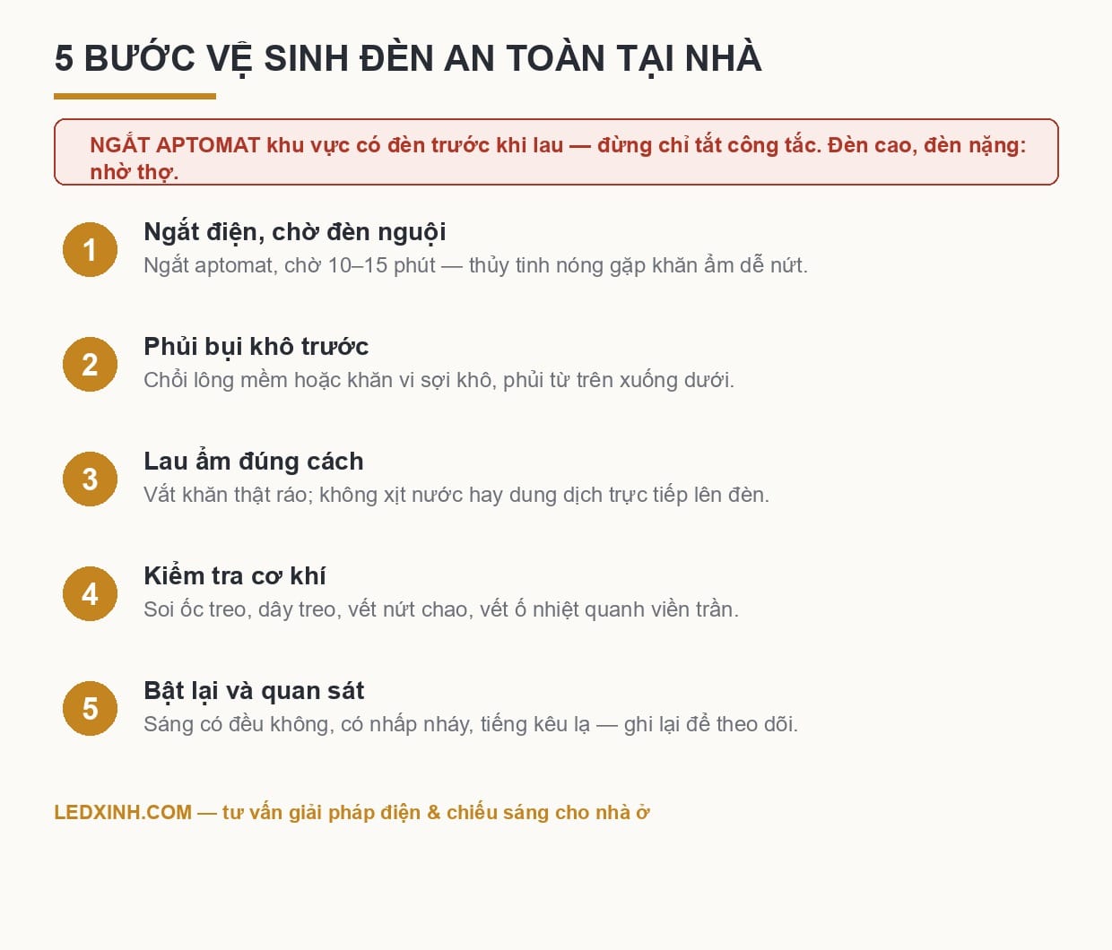Checklist 5 bước vệ sinh đèn an toàn tại nhà, bắt đầu từ ngắt aptomat