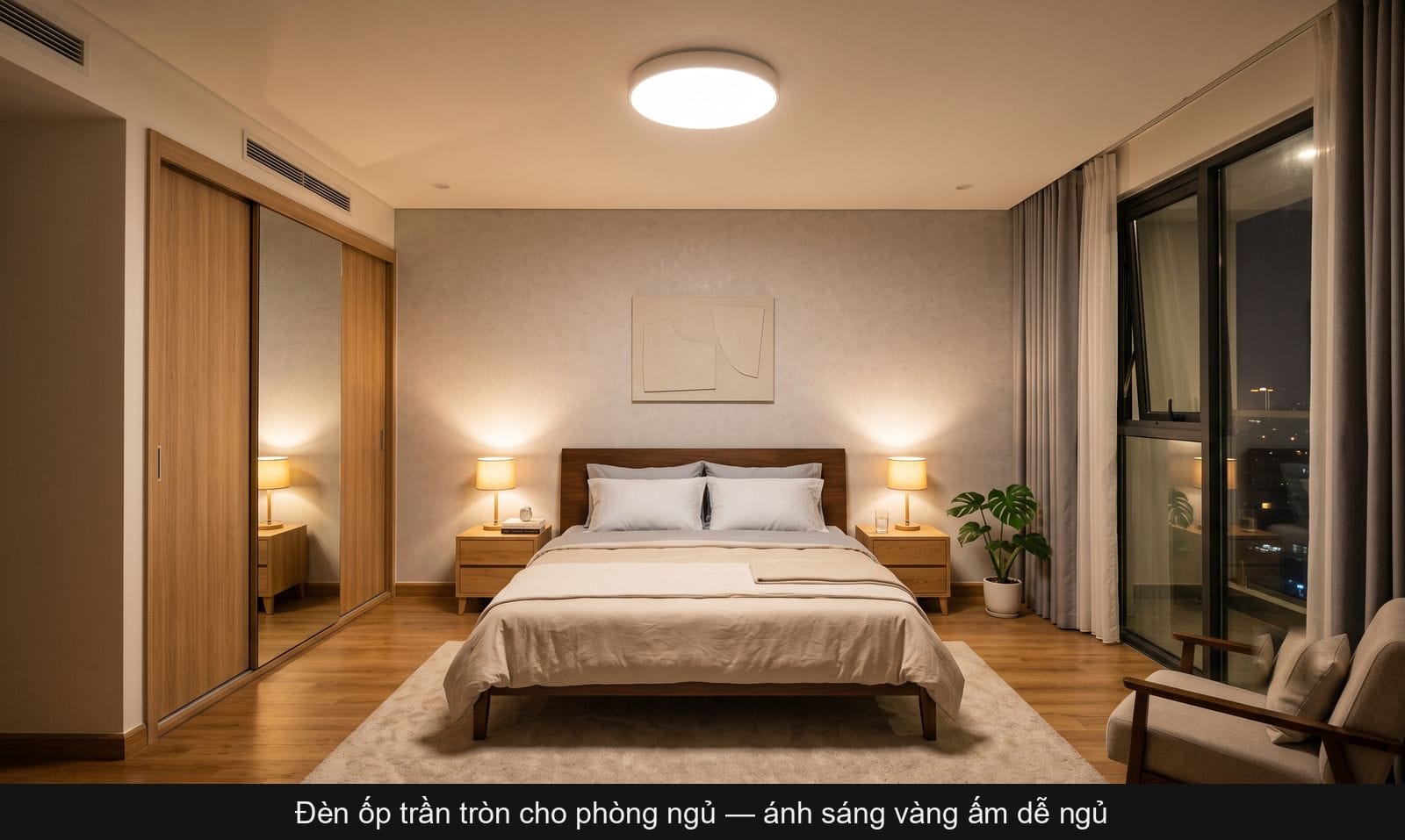 Đèn ốp trần Rạng Đông cho phòng ngủ ánh sáng vàng ấm