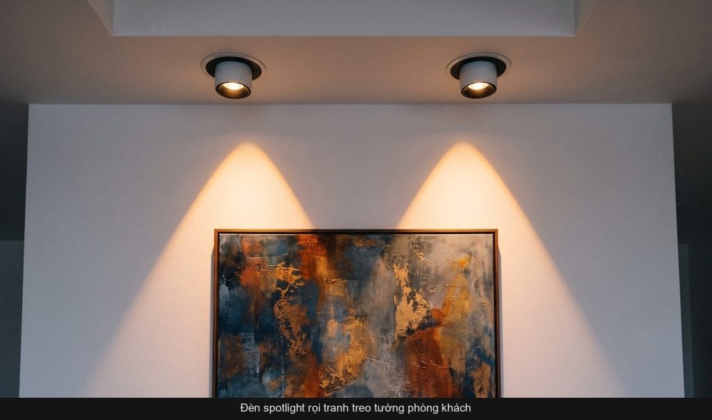 Đèn spotlight góc hẹp rọi vào bức tranh treo tường nhà phố