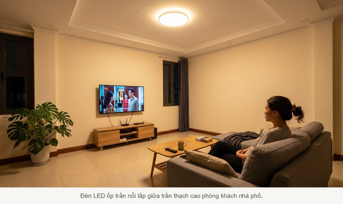 Đèn LED ốp trần: tròn hay vuông cùng giá, nổi hay âm mới là thứ trần nhà quyết.