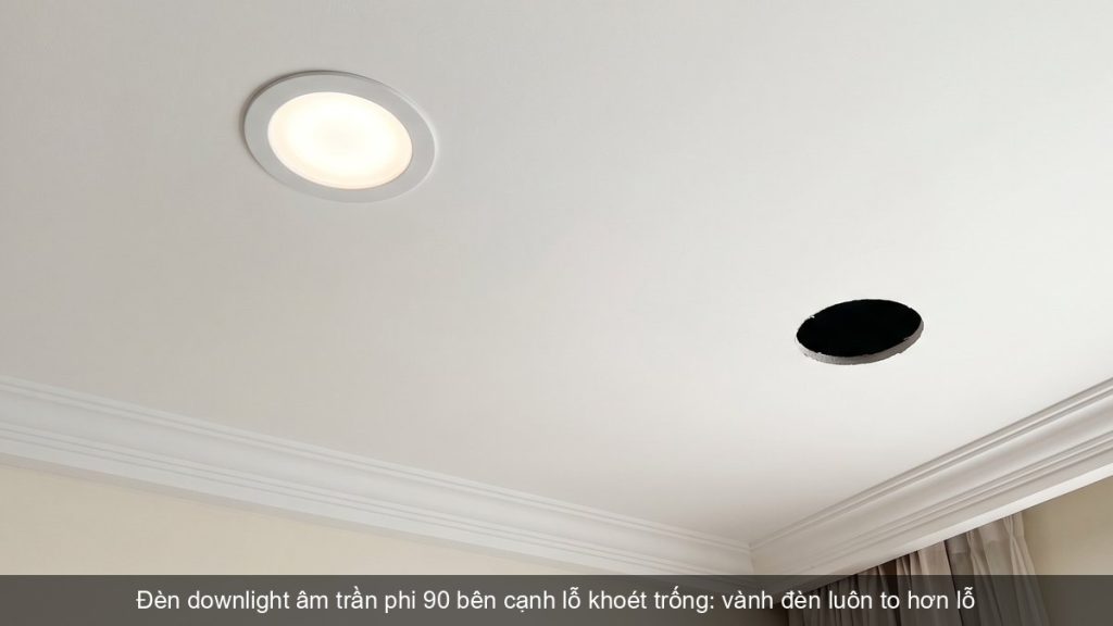 Đèn downlight D90 Rạng Đông: cỡ khoét phi 90 lắp vừa trần nào.