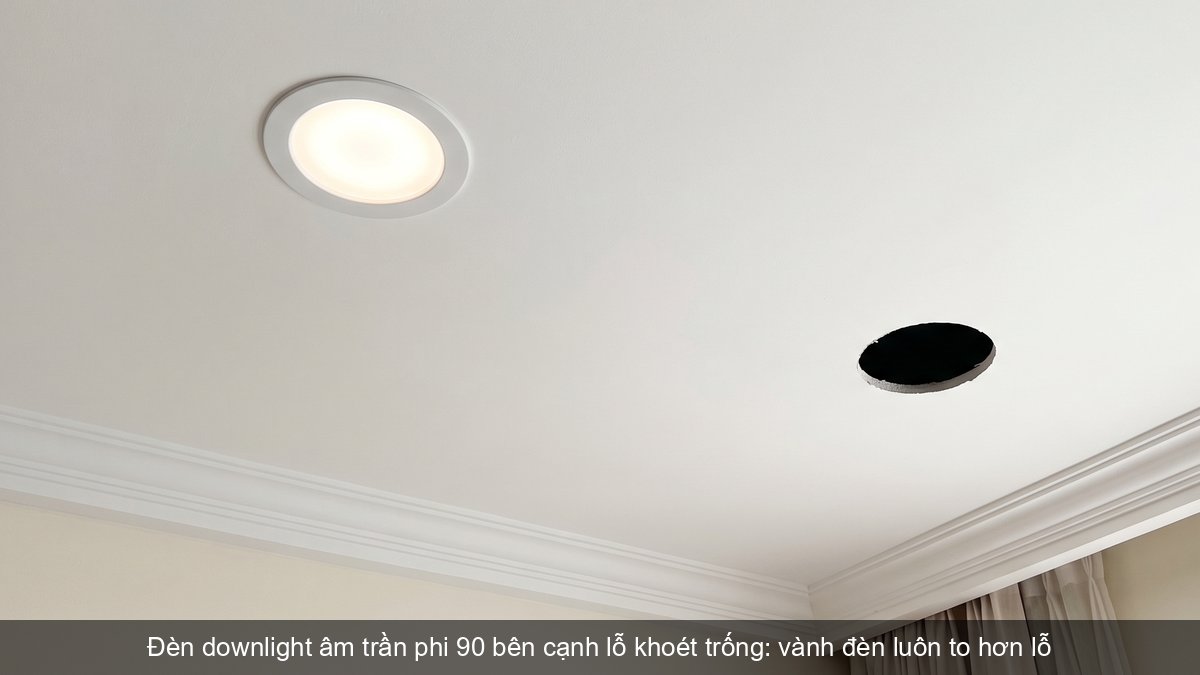 Đèn downlight D90 Rạng Đông: cỡ khoét phi 90 lắp vừa trần nào.